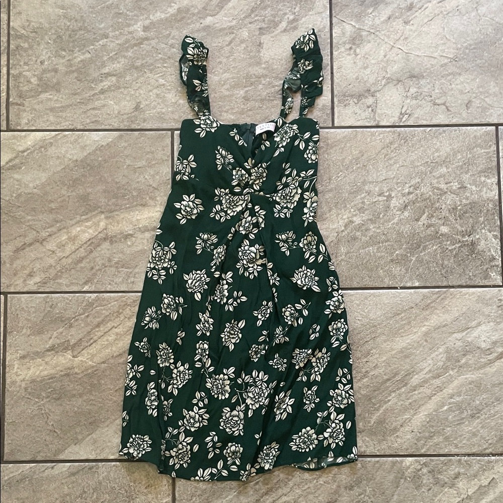 Flynn Skye Dark Green Floral Knot-Front Sundress